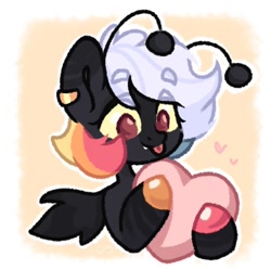 Size: 768x765 | Tagged: safe, artist:kingdom, derpibooru import, oc, oc only, pony, black coat, heart, smiling, solo, tongue, tongue out