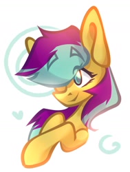 Size: 1080x1431 | Tagged: safe, artist:kingdom, derpibooru import, oc, oc only, pony, bust, one eye closed, simple background, smiling, solo, white background, wink