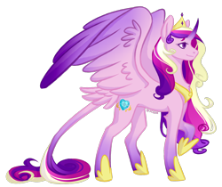 Size: 2000x1676 | Tagged: safe, artist:sychia, derpibooru import, princess cadance, alicorn, pony, coat markings, concave belly, crown, curved horn, female, hoof shoes, horn, jewelry, leonine tail, mare, older, older princess cadance, regalia, simple background, slender, solo, tail, tall, thin, transparent background