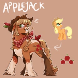 Size: 2048x2048 | Tagged: safe, artist:spoopdeedoop, derpibooru import, part of a set, applejack, earth pony, pony, g4, alternate accessories, alternate color palette, alternate design, alternate hair color, alternate hairstyle, alternate tail color, alternate tailstyle, applejack's hat, applejacked, bandana, blushing, bow, braid, braided pigtails, braided tail, brown mane, brown tail, chest fluff, clothes, coat markings, colored belly, colored eartips, colored hooves, colored muzzle, colored pinnae, concave belly, cowboy hat, cutie mark eyes, ear freckles, ears, emanata, eyebrows, eyebrows visible through hair, eyelashes, facial scar, feather, female, floppy ears, freckles, green eyes, hat, high res, mare, muscles, narrowed eyes, neckerchief, nose piercing, orange coat, outline, pale belly, piercing, pigtails, red background, redesign, scar, septum piercing, shiny hooves, shiny mane, shiny tail, signature, simple background, smiling, socks (coat marking), solo, standing, straw in mouth, tail, tail bow, text, tied mane, tied tail, unshorn fetlocks, wall of tags, wingding eyes