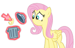 Size: 1278x829 | Tagged: safe, artist:brightstar40k, derpibooru import, fluttershy, pegasus, pony, g4, magic duel, cursor, female, mare, mouthless, simple background, solo, transparent background, trash can