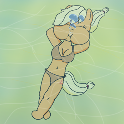 Size: 1500x1500 | Tagged: safe, artist:frankysniper, derpibooru import, applejack, anthro, earth pony, unguligrade anthro, g4, adorasexy, air bubble, applerack, belly button, bikini, breasts, bubble, clothes, cute, eyes closed, female, holding breath, midriff, ocean, puffy cheeks, seabed, sexy, solo, swimsuit, underwater, water