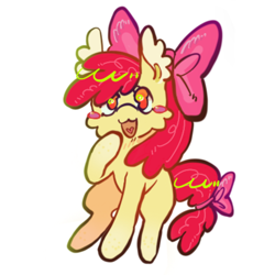 Size: 2048x2048 | Tagged: safe, artist:7redteeths, derpibooru import, apple bloom, earth pony, pony, g4, blush sticker, blushing, bow, female, filly, foal, heart tongue, high res, open mouth, simple background, solo, tail, tail bow, white background