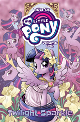 Size: 1400x2125 | Tagged: safe, derpibooru import, idw, princess twilight 2.0, twilight sparkle, twilight sparkle (alicorn), unicorn twilight, alicorn, pony, seapony (g4), unicorn, series:best of my little pony, equestria girls, g4, blank flank, comic cover, dorsal fin, female, filly, filly twilight sparkle, fin, fin wings, fins, fish tail, flowing mane, flowing tail, foal, high res, horn, mare, multeity, my little pony logo, official, official comic, older, older twilight, older twilight sparkle (alicorn), open mouth, open smile, raised hoof, raised leg, scales, seaponified, seapony twilight, smiling, sparkle sparkle sparkle, species swap, spread wings, swimming, tail, wings, younger