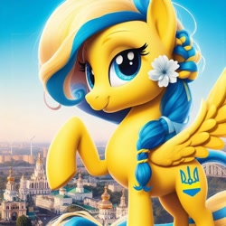 Size: 1024x1024 | Tagged: safe, ai content, derpibooru import, machine learning generated, oc, oc:ukraine, pegasus, pony, female, kyiv, nation ponies, ponified, prompter:pedro720k izzy oficial, solo, species swap, ukraine