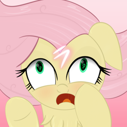 Size: 2048x2048 | Tagged: safe, artist:knife smile, derpibooru import, mean fluttershy, pony, g4, the mean 6, blushing, chest fluff, clone, female, gradient background, heart, heart eyes, high res, looking at you, mare, messy mane, open mouth, solo, wingding eyes