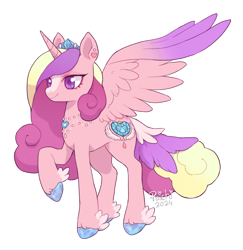 Size: 1752x1800 | Tagged: safe, artist:paichitaron, derpibooru import, princess cadance, alicorn, pony, g4, alternate design, blaze (coat marking), coat markings, facial markings, female, jewelry, mare, necklace, outline, simple background, smiling, solo, spread wings, tail, tail feathers, tiara, transparent background, unshorn fetlocks, white outline, winged hooves, wings