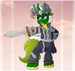 Size: 4190x4007 | Tagged: safe, artist:madelinne, derpibooru import, pony, bipedal, clothes, hat, male, pirate, pirate hat, solo, stallion, sword, weapon