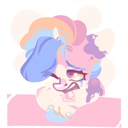 Size: 1500x1500 | Tagged: safe, artist:kingdom, derpibooru import, oc, oc only, pony, crying, female, mare, multicolored mane, open mouth, pink coat, sad, solo