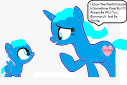Size: 912x608 | Tagged: safe, artist:memeartboi, derpibooru import, oc, oc only, pegasus, pony, unicorn, candy, colt, encouragement, encouraging, family, female, female oc, foal, food, gumball, gumball watterson, happy, heart, horn, kids, male, male oc, mare, mare oc, mom, mommy, mother, mother and child, mother and son, motivation, motivational, nicole watterson, parent, parent and child, pegasus oc, ponified, simple background, solo, species swap, the amazing world of gumball, unicorn oc, white background