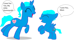 Size: 5136x2976 | Tagged: safe, artist:memeartboi, derpibooru import, oc, oc only, pegasus, pony, unicorn, candy, colt, family, female, female oc, foal, food, gumball, gumball watterson, happy, heart, horn, kids, male, male oc, mare, mare oc, mom, mommy, mother, mother and child, mother and son, nicole watterson, parent, parent and child, pegasus oc, ponified, simple background, solo, species swap, the amazing world of gumball, unicorn oc, white background