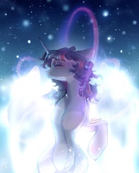 Size: 1440x1800 | Tagged: safe, artist:chiipoya, derpibooru import, twilight sparkle, twilight sparkle (alicorn), alicorn, pony, eyes closed, female, floating, light, magic, mare, princess celestia's special princess making dimension, solo, spread wings, wings