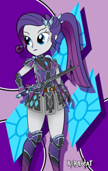 Size: 1500x2373 | Tagged: safe, artist:aorabeat, derpibooru import, rarity, human, equestria girls, g4, armor, cutie mark, shadow fight 3, shadow fight arena, solo, sword, weapon