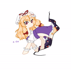 Size: 2480x2480 | Tagged: safe, artist:fish_meow, derpibooru import, pony, unicorn, female, horn, looking at you, mare, ponified, simple background, smiling, solo, species swap, touhou, white background, yakumo yukari