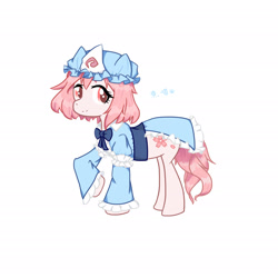 Size: 2480x2480 | Tagged: safe, artist:fish_meow, derpibooru import, earth pony, pony, clothes, dress, female, hat, mare, ponified, saigyouji yuyuko, simple background, solo, species swap, touhou, white background