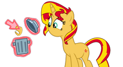Size: 1278x699 | Tagged: safe, artist:brightstar40k, derpibooru import, sunset shimmer, pony, unicorn, cursor, female, horn, mare, mouthless, simple background, solo, transparent background, trash can