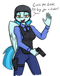 Size: 1332x1712 | Tagged: safe, artist:moonatik, derpibooru import, anthro, pegasus, g4, barney calhoun, black mesa, body armor, female, glock 17, guardian angel (g4), half-life, helmet, mare, necktie, simple background, solo, transparent background