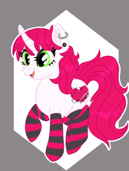 Size: 1500x2000 | Tagged: safe, artist:annuthecatgirl, derpibooru import, oc, oc only, oc:chigs, pony, unicorn, clothes, curved horn, horn, socks, solo, striped socks