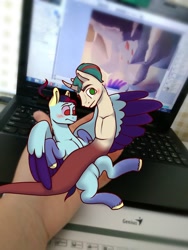 Size: 1620x2160 | Tagged: safe, artist:dagych, derpibooru import, oc, oc only, human, pony, 2021, computer, duo, hand, irl, irl human, laptop computer, photo