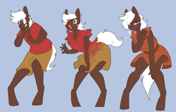 Size: 1500x952 | Tagged: safe, artist:koportable, derpibooru import, oc, oc only, oc:cherry cordial, anthro, unguligrade anthro, blushing, clothes, commission, dress, male to female, panting, rule 63, shirt, shorts, simple background, solo, transformation, transformation sequence, transforming clothes, transgender transformation