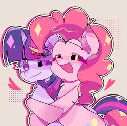 Size: 1080x1071 | Tagged: safe, artist:kuikuikui15441, derpibooru import, pinkie pie, twilight sparkle, earth pony, pony, unicorn, female, horn, lesbian, open mouth, open smile, shipping, smiling, twinkie