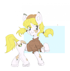 Size: 1920x1970 | Tagged: safe, artist:jorusbane, derpibooru import, oc, oc only, earth pony, pony, clothes, commission, earth pony oc, female, hat, looking at you, mare, raised hoof, raised leg, shirt, smiling, solo, tail, unshorn fetlocks, ych result