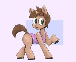 Size: 1920x1568 | Tagged: safe, artist:jorusbane, derpibooru import, oc, oc only, pony, unicorn, clothes, commission, horn, leotard, raised hoof, raised leg, smiling, solo, tail, unicorn oc, unshorn fetlocks, ych result