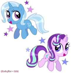 Size: 827x850 | Tagged: safe, artist:lullapiies, derpibooru import, starlight glimmer, trixie, unicorn, g4, female, horn, lesbian, shipping, simple background, startrix, transparent background