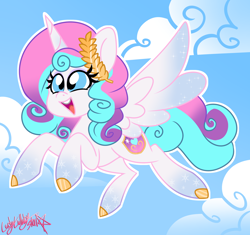 Size: 1834x1722 | Tagged: safe, artist:ladylullabystar, derpibooru import, oc, oc:lovely promise, alicorn, pony, female, flying, mare, not flurry heart, offspring, parent:princess cadance, parent:shining armor, parents:shiningcadance, solo