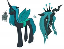 Size: 1990x1538 | Tagged: safe, artist:yellowballon, derpibooru import, queen chrysalis, changeling, changeling queen, bust, female, mare, portrait, simple background, solo, text, white background