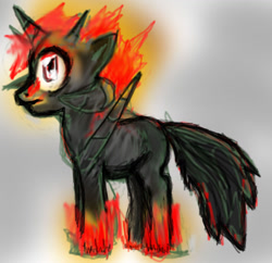 Size: 1036x1002 | Tagged: safe, artist:fluor1te, derpibooru import, oc, oc only, pony, unicorn, 2012, do not steal, horn, horns, parody, red and black oc, solo, tail, wip