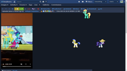 Size: 1366x768 | Tagged: safe, derpibooru import, edit, edited screencap, screencap, rainbow dash, rarity, zephyr breeze, pegasus, unicorn, sparkle's seven, april fools 2024, derpibooru, desktop ponies, female, horn, male, mare, meta, pixel art, royal guard, royal guard zephyr breeze, sprite, stallion