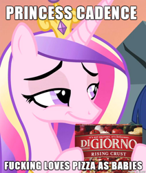 Size: 508x600 | Tagged: safe, derpibooru import, edit, edited screencap, screencap, princess cadance, g4, caption, digiorno, food, image macro, meme, pizza, pizza box, text, vulgar