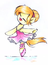 Size: 1643x2211 | Tagged: safe, artist:liaaqila, derpibooru import, oc, oc only, oc:copper moon, earth pony, pony, ballerina, dancing, eyes closed, open mouth, open smile, simple background, smiling, solo, white background