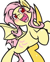 Size: 618x759 | Tagged: safe, artist:paperbagpony, derpibooru import, fluttershy, bat pony, g4, bat ponified, fangs, flutterbat, race swap, simple background, white background