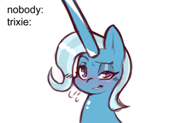 Size: 1052x744 | Tagged: safe, artist:chiefywiffy, derpibooru import, trixie, unicorn, g4, female, horn, impossibly large horn, simple background, solo, white background