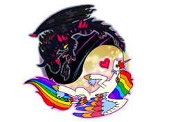 Size: 1414x1000 | Tagged: safe, artist:zetikoopa, derpibooru import, alicorn, dragon, female, legend, male, mare, rainbow of darkness, rainbow of light