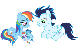 Size: 3812x2235 | Tagged: safe, derpibooru import, rainbow dash, soarin', oc, oc:ragtag, oc:shooting star, pegasus, pony, baby, baby pony, female, filly, foal, male, mare, offspring, parent:rainbow dash, parent:soarin', parents:soarindash, shipping, siblings, simple background, soarindash, stallion, straight, transparent background, twins