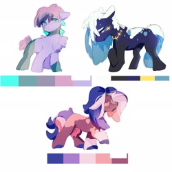 Size: 2048x2048 | Tagged: safe, artist:guarimbasmrd, derpibooru import, oc, oc only, earth pony, pony, adoptable, chest fluff, female, mare, reference sheet, simple background, trio, white background