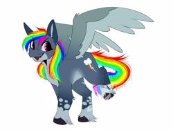 Size: 4000x3000 | Tagged: safe, artist:laureld3040, derpibooru import, rainbow dash, pegasus, pony, g4, alternate design, chest fluff, cloven hooves, colored wings, female, mare, simple background, solo, spread wings, unshorn fetlocks, white background, wings