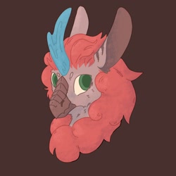 Size: 2048x2048 | Tagged: safe, artist:rad_parrot, derpibooru import, kirin, pony, beak, brown background, bust, ear fluff, ears, mcyt, ponified, simple background, solo, species swap, yandere high school