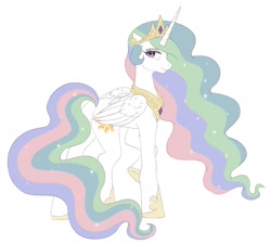 Size: 2213x1994 | Tagged: safe, alternate version, artist:ghoasthead, derpibooru import, princess celestia, alicorn, pony, g4, concave belly, crown, female, hoof shoes, jewelry, mare, peytral, regalia, simple background, solo, white background