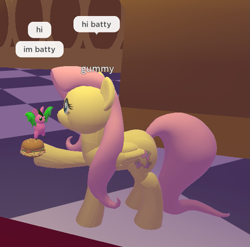 Size: 609x601 | Tagged: safe, derpibooru import, fluttershy, bat, pegasus, pony, 3d, duo, floor, game screencap, roblox