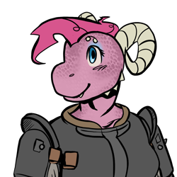 Size: 1000x1000 | Tagged: safe, artist:0liiver, derpibooru import, pinkie pie, anthro, argonian, armor, bust, simple background, skyrim, solo, species swap, the elder scrolls, white background