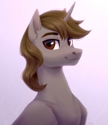 Size: 1731x2000 | Tagged: safe, artist:sparkling_light, derpibooru import, oc, oc only, pony, unicorn, chest fluff, ear fluff, ears, gradient background, horn, male, solo, stallion