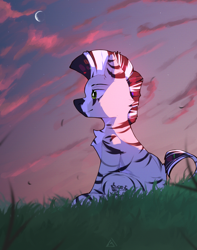 Size: 1100x1399 | Tagged: safe, artist:glazirka, derpibooru import, oc, oc only, pony, zebra, commission, grass, sitting, solo, ych result