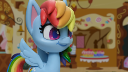 Size: 1920x1080 | Tagged: safe, derpibooru import, screencap, rainbow dash, pegasus, pony, g4, g4.5, my little pony: stop motion short, cute, smiling, solo, sugarcube corner