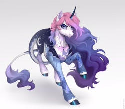 Size: 2061x1806 | Tagged: safe, artist:sparkling_light, derpibooru import, oc, oc only, pony, unicorn, cloud pattern, constellation freckles, eyebrow piercing, female, freckles, horn, horn ring, jewelry, leonine tail, lip piercing, mare, piercing, ring, simple background, snake bites, solo, tail, white background