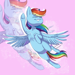 Size: 1500x1500 | Tagged: safe, artist:lunciakkk, derpibooru import, rainbow dash, pegasus, g4, concave belly, doodle, pink background, simple background, solo, zoom layer