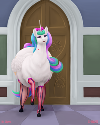 Size: 1200x1500 | Tagged: safe, artist:soobel, derpibooru import, princess celestia, alicorn, pony, chubbylestia, clothes, door, fat, female, mare, socks, solo, the ass was fat